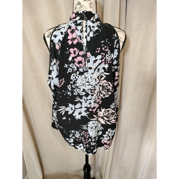 NWOT! Yumi Kim Floral Open Shoulder High Neck Silk Blouse. Size L - Picture 6 of 8